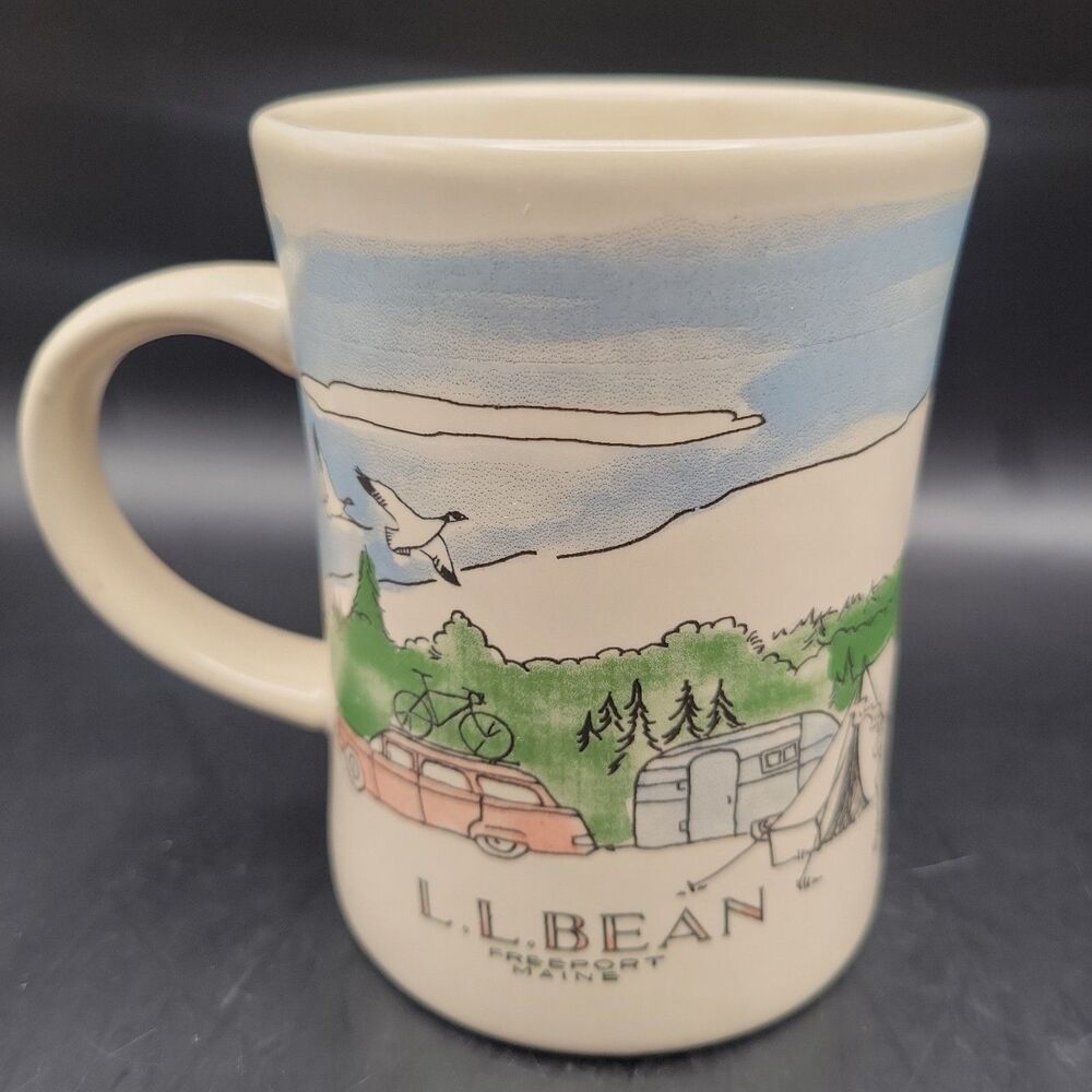 LL Bean Freeport Maine Outdoor Canoeing Camping Wildlife Illustrated Mug